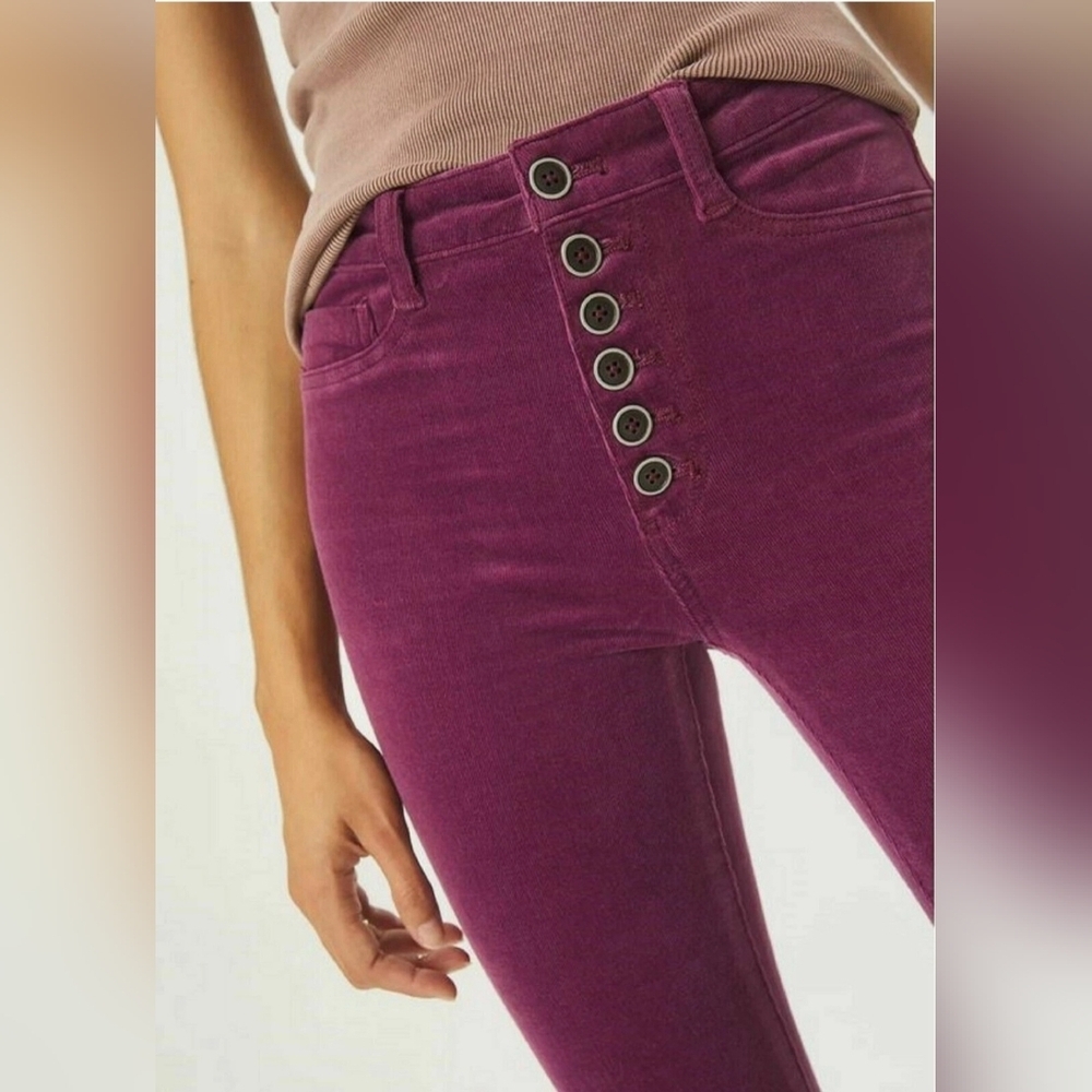 Pilcro Anthropologie High Rise Button Fly Skinny Corduroy Pants Size 25 Purple - Picture 4 of 14